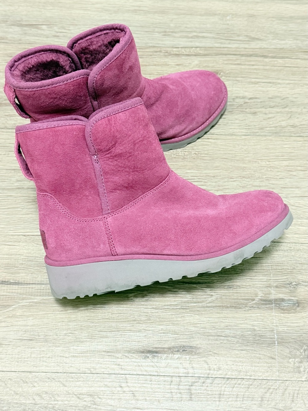 UGG Pink Suede Short Shearling Boots